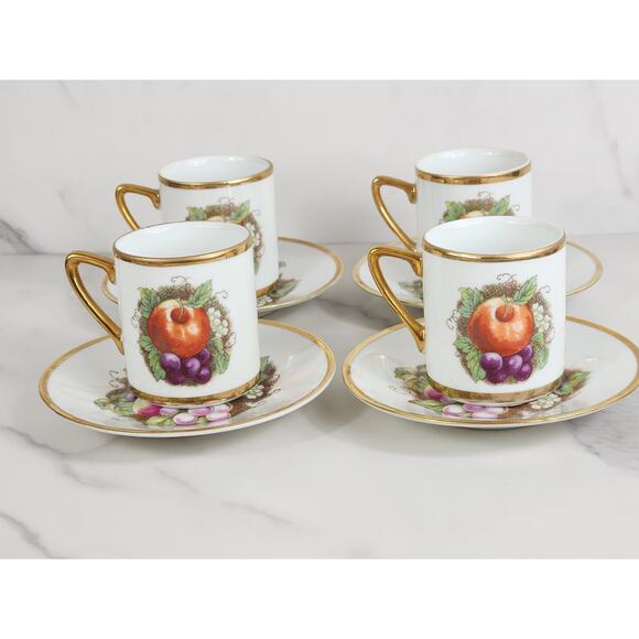 Andrea by Sadek Teacup & Saucers Fruit Design Porcelain Gold Trim Japan x11 Vtg - Picture 8 of 15